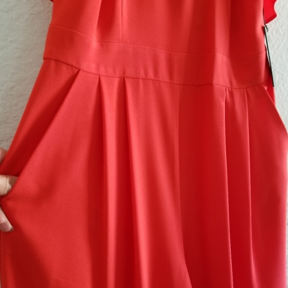 Vince Camuto Ruffled Halter Neck Wide Leg Red Jumpsuit Size 4 - Picture 4 of 9
